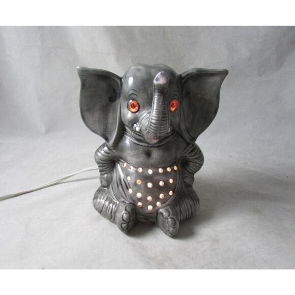 Ceramic Elephant Figural Accent Light Pierced Tummy Vintage - Picture 4 of 9